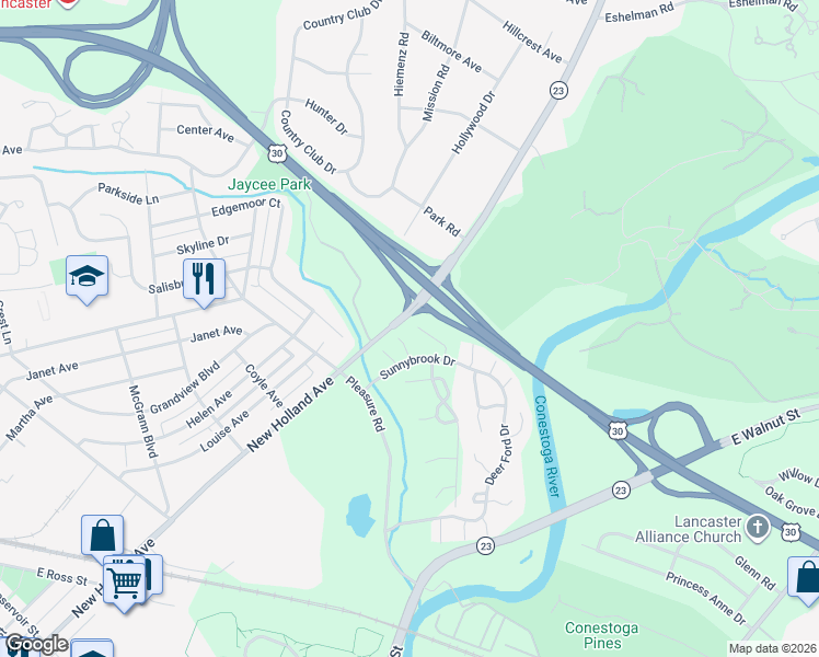 map of restaurants, bars, coffee shops, grocery stores, and more near 40 Toll Gate Station in Lancaster