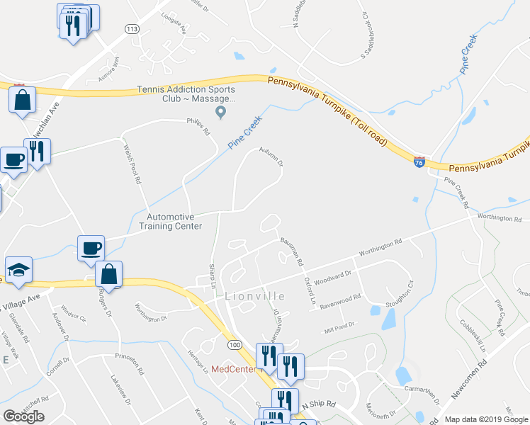 map of restaurants, bars, coffee shops, grocery stores, and more near 142 Neyland Court in Exton