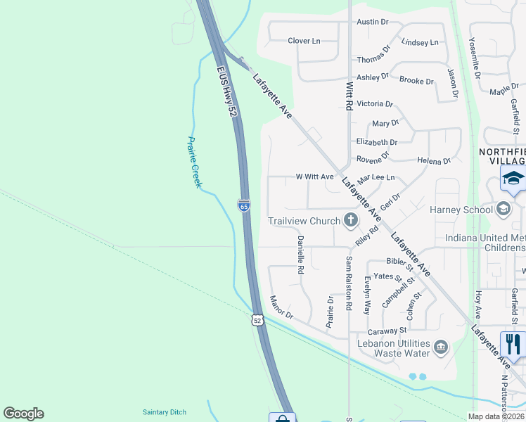 map of restaurants, bars, coffee shops, grocery stores, and more near 1406 Danielle Road in Lebanon