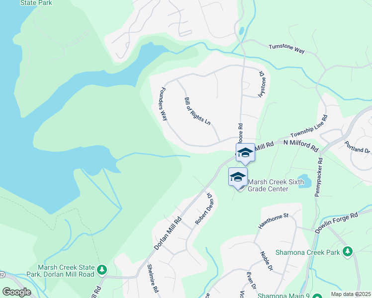 map of restaurants, bars, coffee shops, grocery stores, and more near 29 Founders Way in Downingtown