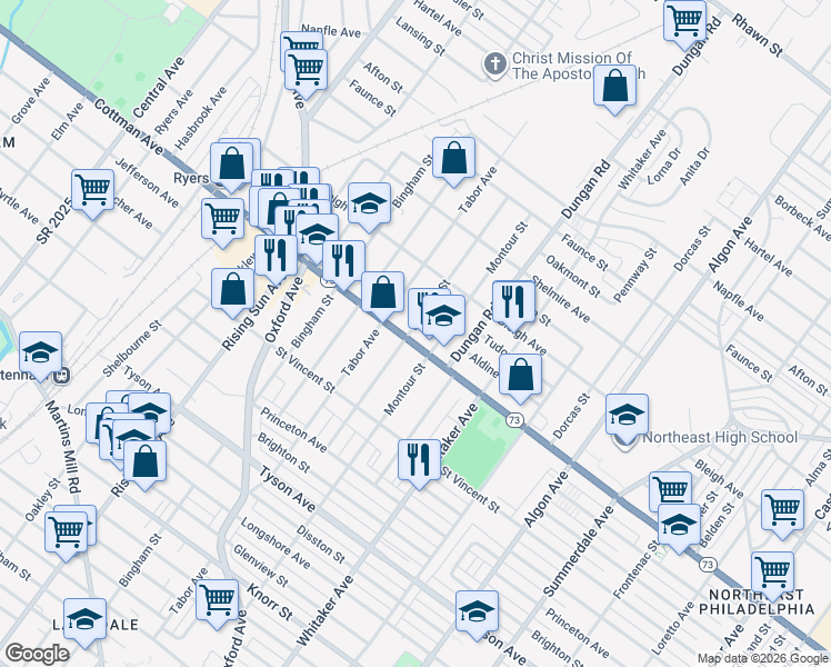 map of restaurants, bars, coffee shops, grocery stores, and more near in Philadelphia
