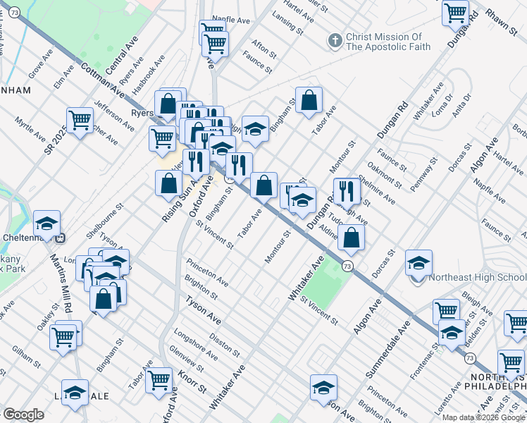 map of restaurants, bars, coffee shops, grocery stores, and more near in Philadelphia