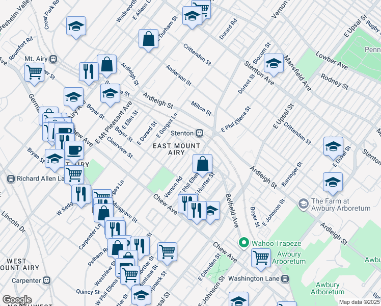 map of restaurants, bars, coffee shops, grocery stores, and more near 6720 Sprague Street in Philadelphia