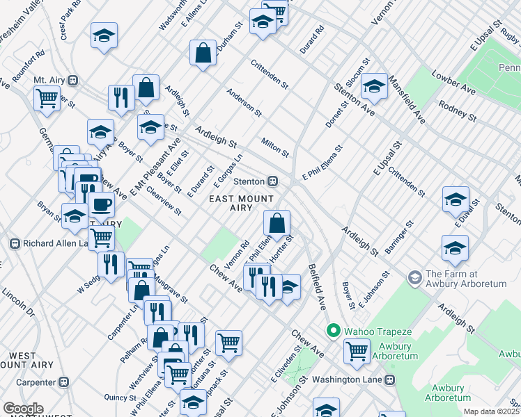 map of restaurants, bars, coffee shops, grocery stores, and more near 6720 Sprague Street in Philadelphia