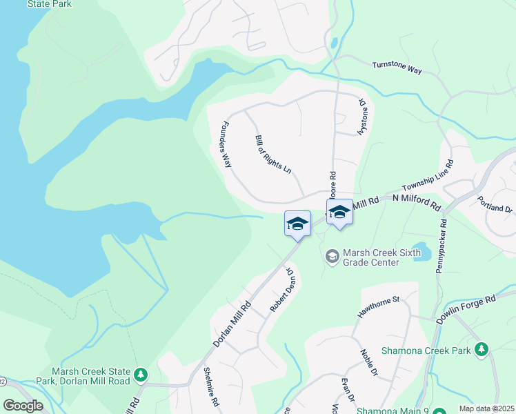 map of restaurants, bars, coffee shops, grocery stores, and more near 29 Founders Way in Downingtown