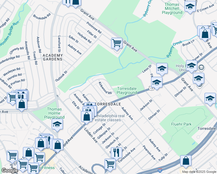 map of restaurants, bars, coffee shops, grocery stores, and more near 3826 Aubrey Avenue in Philadelphia