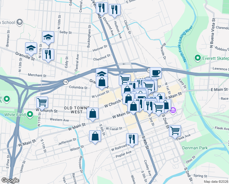 map of restaurants, bars, coffee shops, grocery stores, and more near 74 North 5th Street in Newark