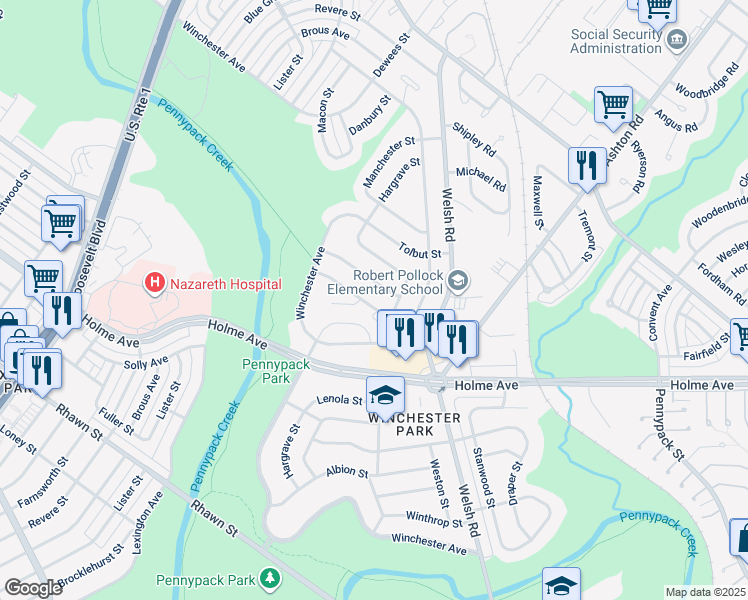 map of restaurants, bars, coffee shops, grocery stores, and more near 2757 Axe Factory Road in Philadelphia