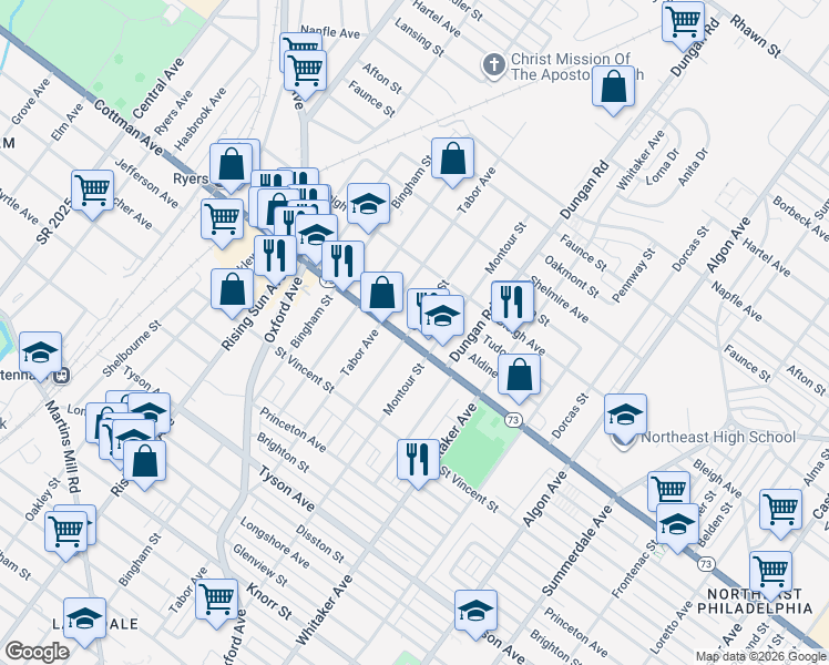map of restaurants, bars, coffee shops, grocery stores, and more near in Philadelphia