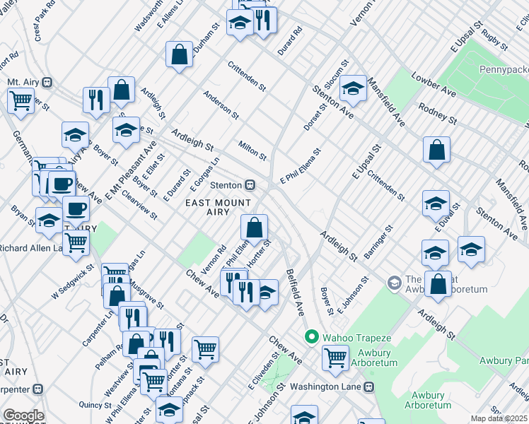 map of restaurants, bars, coffee shops, grocery stores, and more near 6674 Blakemore Street in Philadelphia