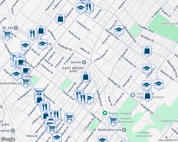 map of restaurants, bars, coffee shops, grocery stores, and more near 6674 Blakemore Street in Philadelphia