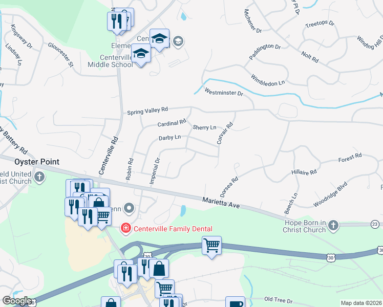 map of restaurants, bars, coffee shops, grocery stores, and more near 838 Imperial Drive in Lancaster