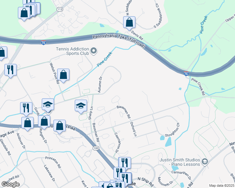 map of restaurants, bars, coffee shops, grocery stores, and more near 144 Neyland Court in Exton