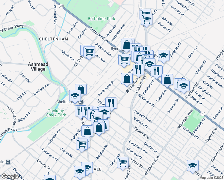 map of restaurants, bars, coffee shops, grocery stores, and more near 317 Princeton Avenue in Philadelphia