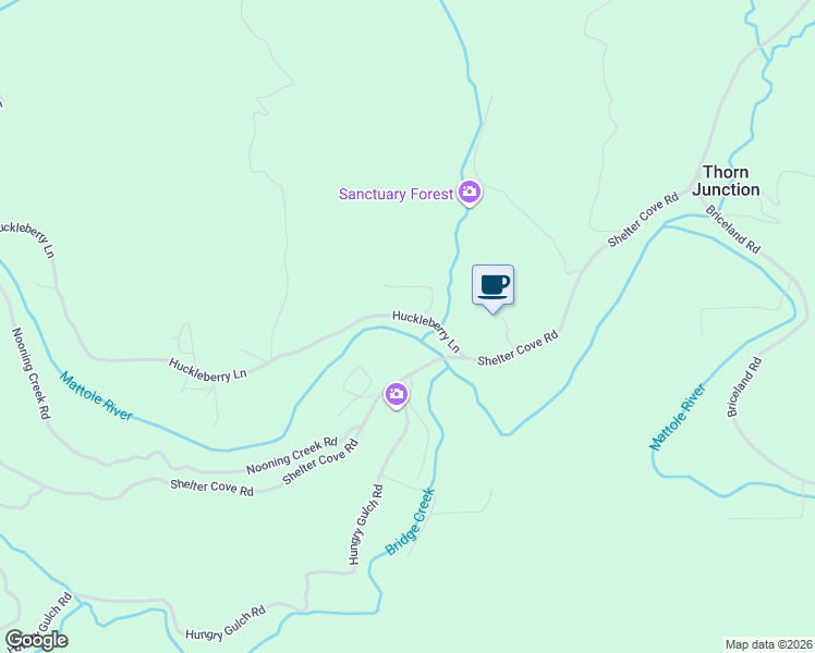 map of restaurants, bars, coffee shops, grocery stores, and more near 200 Huckleberry Lane in Whitethorn
