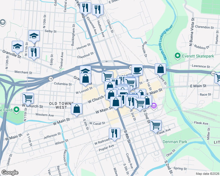 map of restaurants, bars, coffee shops, grocery stores, and more near 55 North 4th Street in Newark
