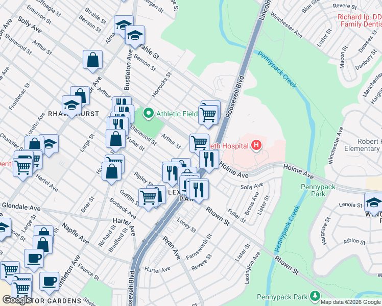 map of restaurants, bars, coffee shops, grocery stores, and more near 8108 Leonard Street in Philadelphia