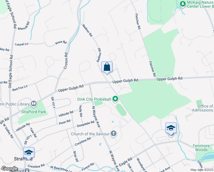 map of restaurants, bars, coffee shops, grocery stores, and more near 101 Bryn Lawn Lane in Wayne