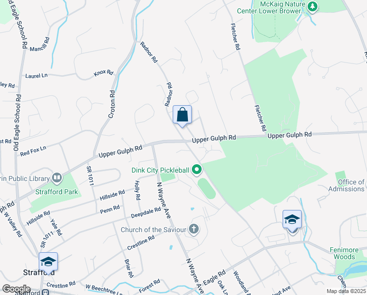 map of restaurants, bars, coffee shops, grocery stores, and more near 101 Bryn Lawn Lane in Wayne