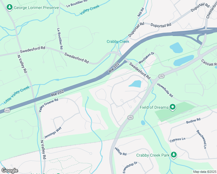 map of restaurants, bars, coffee shops, grocery stores, and more near 119 Waterford Circle in Berwyn