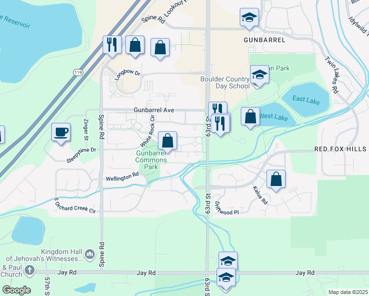 map of restaurants, bars, coffee shops, grocery stores, and more near 4648 Chestnut Lane in Boulder