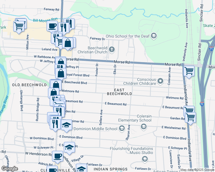 map of restaurants, bars, coffee shops, grocery stores, and more near 263 East Beechwold Boulevard in Columbus