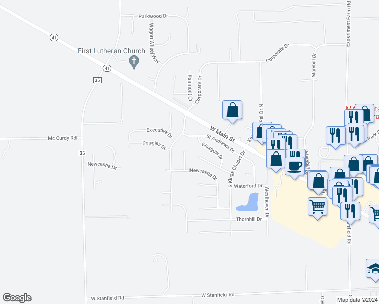 map of restaurants, bars, coffee shops, grocery stores, and more near 125 Jean Circle in Troy