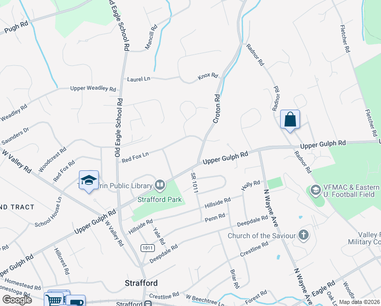 map of restaurants, bars, coffee shops, grocery stores, and more near 310 Croton Road in Wayne