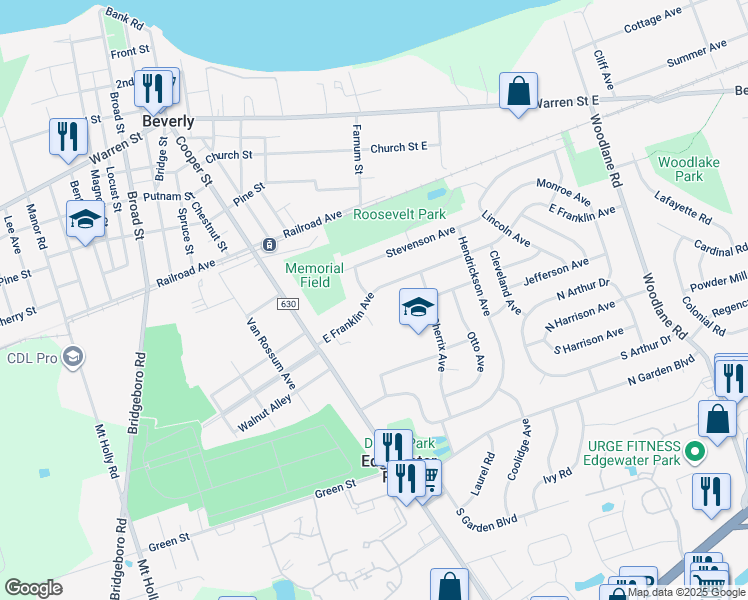 map of restaurants, bars, coffee shops, grocery stores, and more near 108 East Franklin Avenue in Beverly