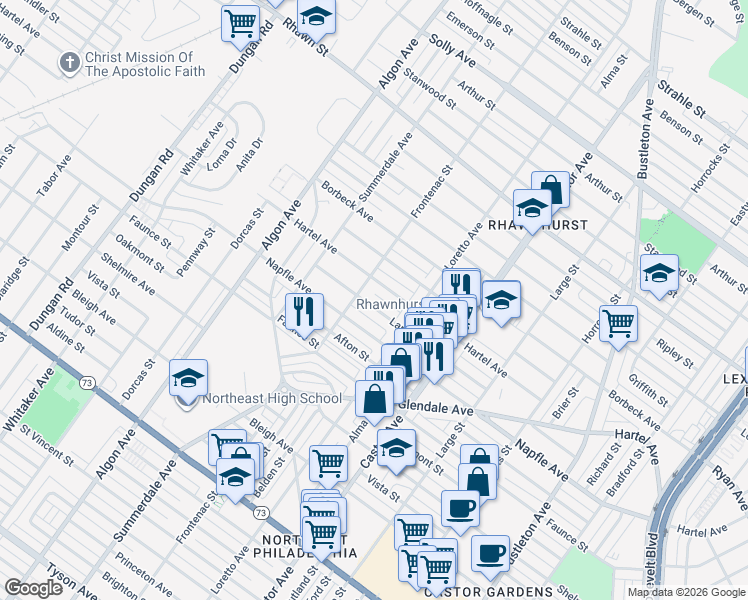 map of restaurants, bars, coffee shops, grocery stores, and more near 1821 Lansing Street in Philadelphia