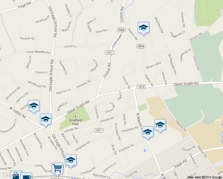 map of restaurants, bars, coffee shops, grocery stores, and more near 745 Upper Gulph Rd in Wayne