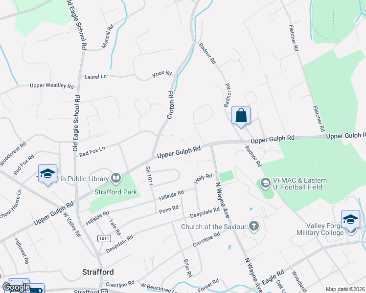 map of restaurants, bars, coffee shops, grocery stores, and more near 745 Upper Gulph Road in Wayne