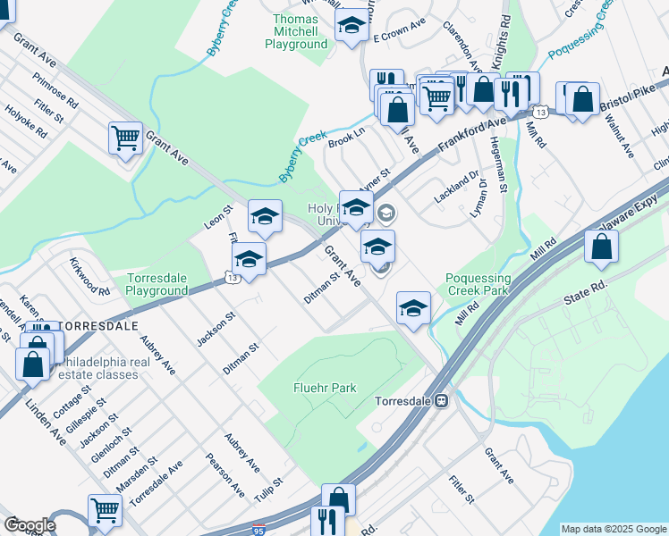 map of restaurants, bars, coffee shops, grocery stores, and more near 4524 Grant Avenue in Philadelphia