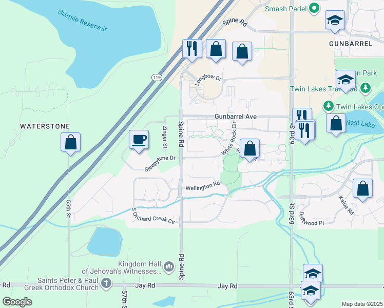 map of restaurants, bars, coffee shops, grocery stores, and more near 4658 White Rock Circle in Boulder