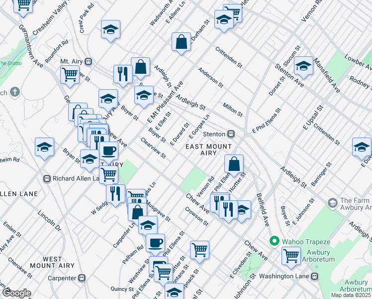 map of restaurants, bars, coffee shops, grocery stores, and more near 275 Meehan Avenue in Philadelphia