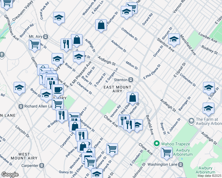 map of restaurants, bars, coffee shops, grocery stores, and more near 338 Meehan Avenue in Philadelphia