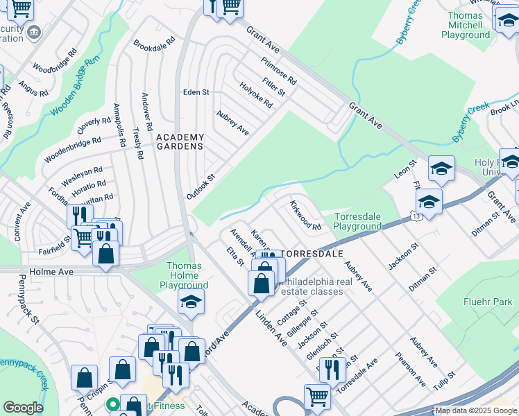map of restaurants, bars, coffee shops, grocery stores, and more near 9260 Crispin Street in Philadelphia