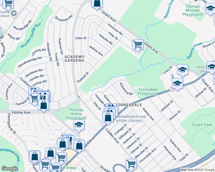 map of restaurants, bars, coffee shops, grocery stores, and more near 9260 Crispin Street in Philadelphia