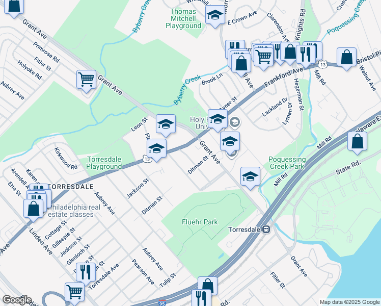 map of restaurants, bars, coffee shops, grocery stores, and more near 4017 Primrose Road in Philadelphia
