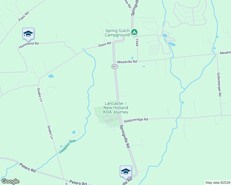 map of restaurants, bars, coffee shops, grocery stores, and more near 384 Springville Road in New Holland