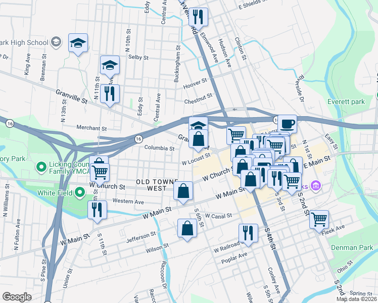 map of restaurants, bars, coffee shops, grocery stores, and more near 111 North 6th Street in Newark