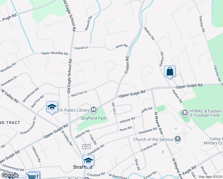 map of restaurants, bars, coffee shops, grocery stores, and more near 310 Croton Road in Wayne