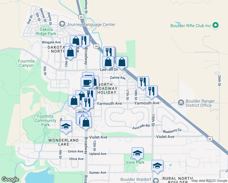 map of restaurants, bars, coffee shops, grocery stores, and more near 4628 16th Street in Boulder