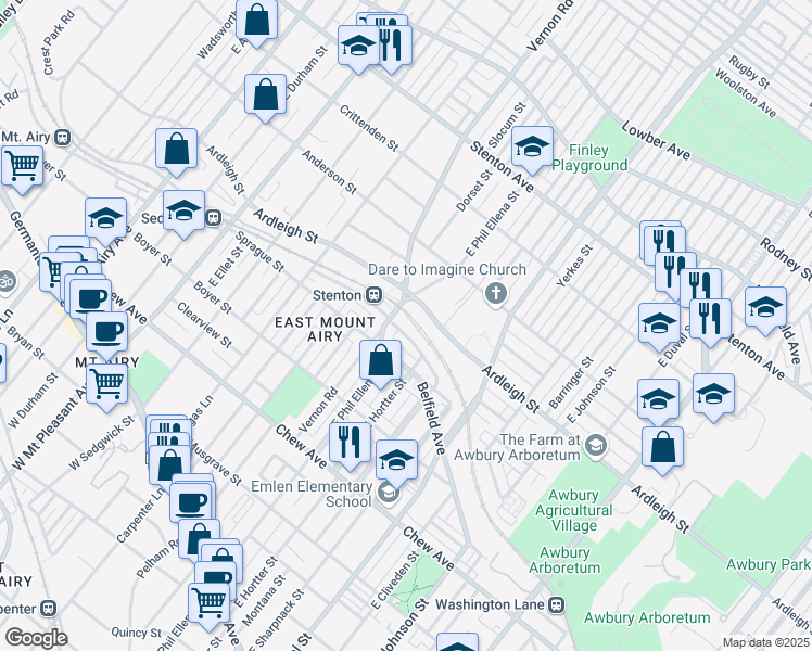 map of restaurants, bars, coffee shops, grocery stores, and more near 6635 Blakemore Street in Philadelphia