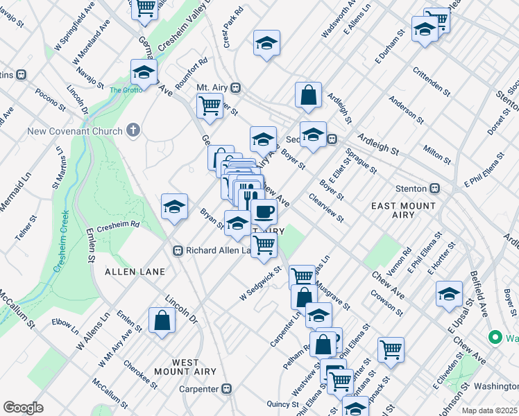 map of restaurants, bars, coffee shops, grocery stores, and more near in Philadelphia