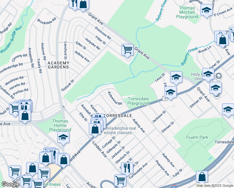 map of restaurants, bars, coffee shops, grocery stores, and more near 3818 Aubrey Avenue in Philadelphia