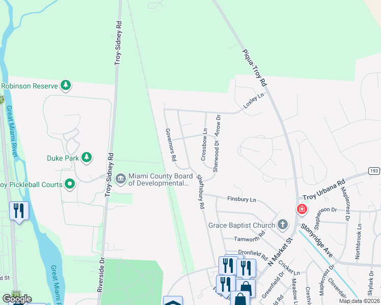 map of restaurants, bars, coffee shops, grocery stores, and more near 815 Shaftsbury Road in Troy