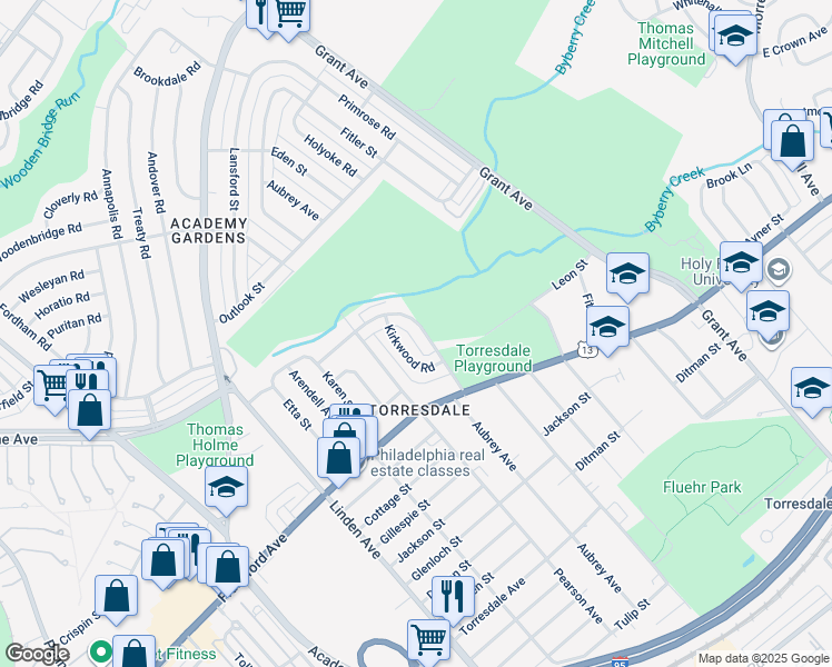 map of restaurants, bars, coffee shops, grocery stores, and more near 3818 Aubrey Avenue in Philadelphia