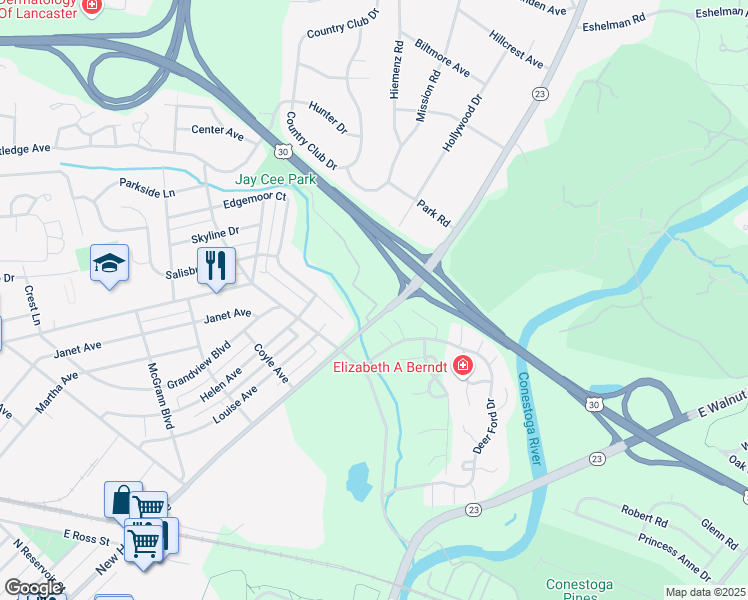 map of restaurants, bars, coffee shops, grocery stores, and more near 1000 Strand Way in Lancaster
