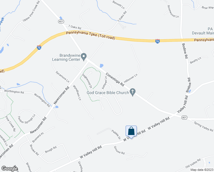map of restaurants, bars, coffee shops, grocery stores, and more near 11 Ashtree Lane in Malvern